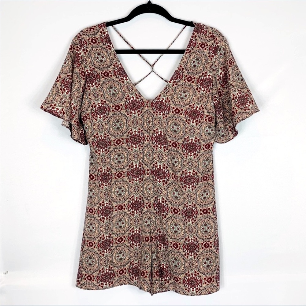 4SI3NNA Boho Short Sleeve Romper Medallion Print